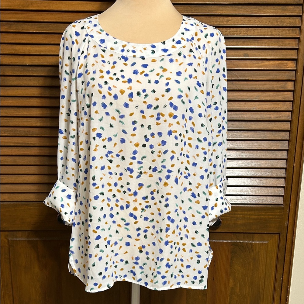 Serein Women's Multicolor Print 3/4 Cuff Sleeve Back Zipper Top Size M